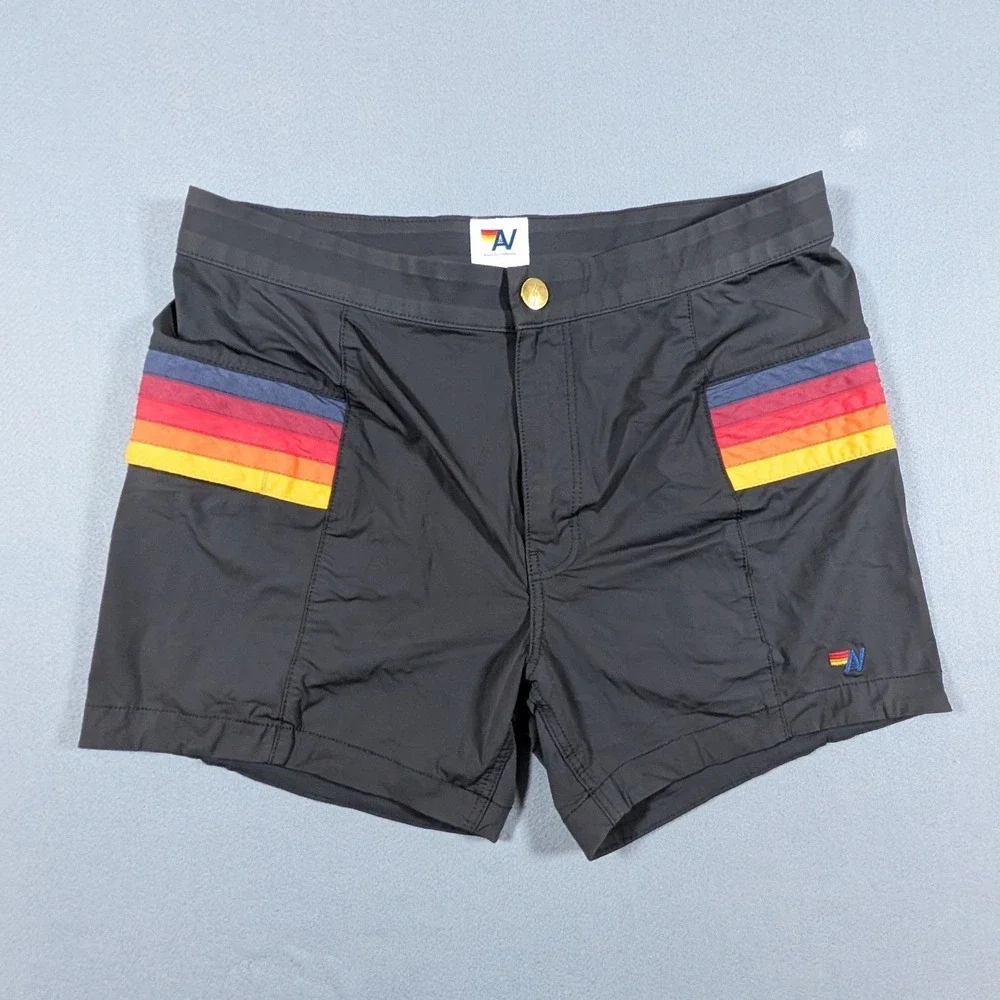 Aviator Nation Horizontal 5 Stripe Flex Shorts Mens Size 32 Rainbow